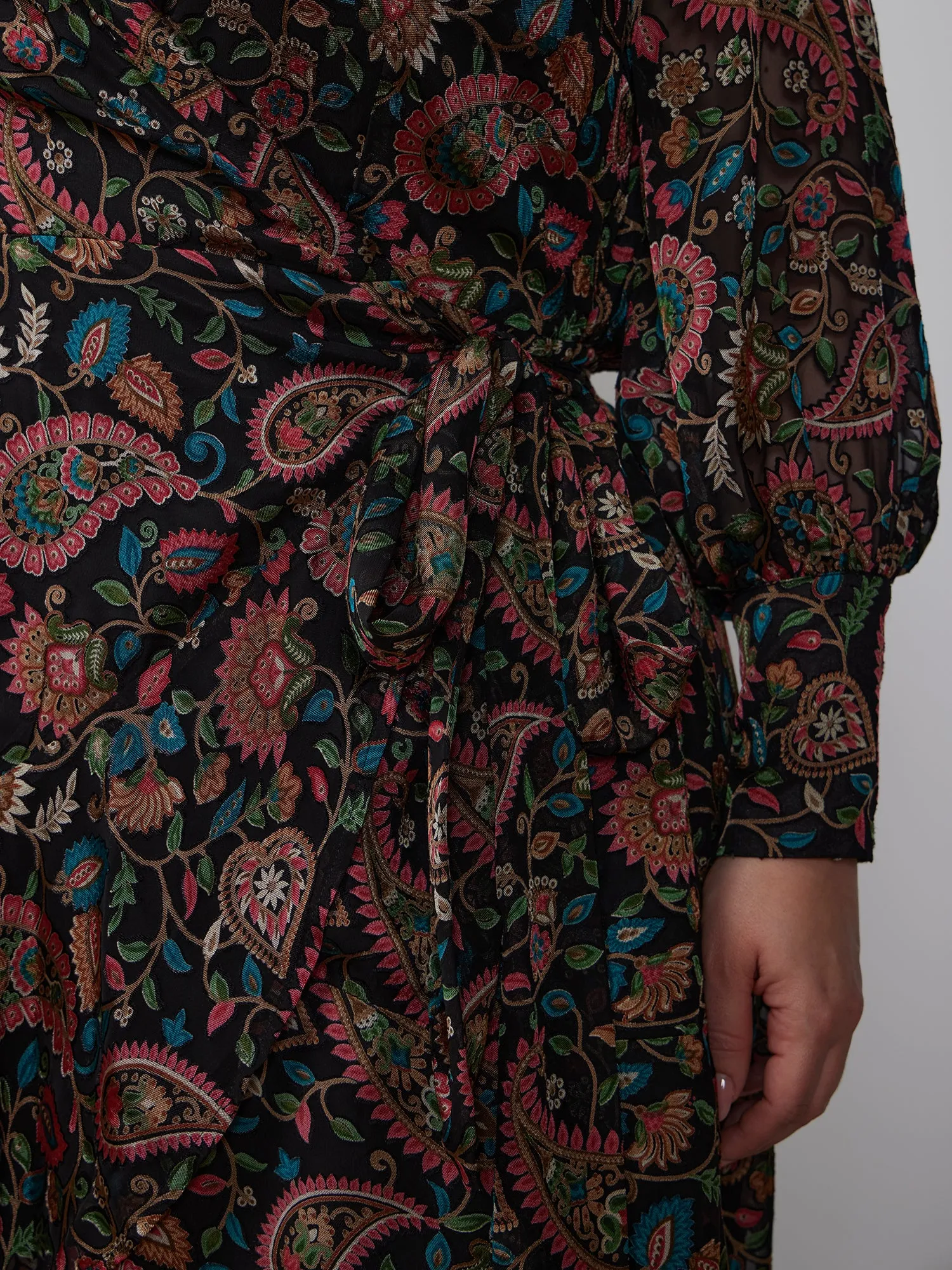 Plus Long Sleeve Velvet Paisley Mini Dress