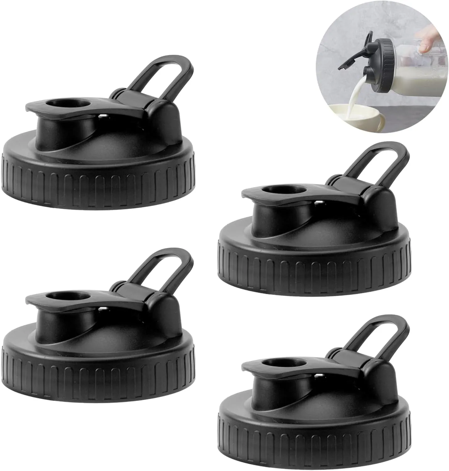 Pour Spout Lids for Ball Wide Mouth Mason Jars, Airtight Canning Jar Flip Cap Top Lid for Drinking, Salad, Dressing Pouring, Leak-Proof, Pack of 4