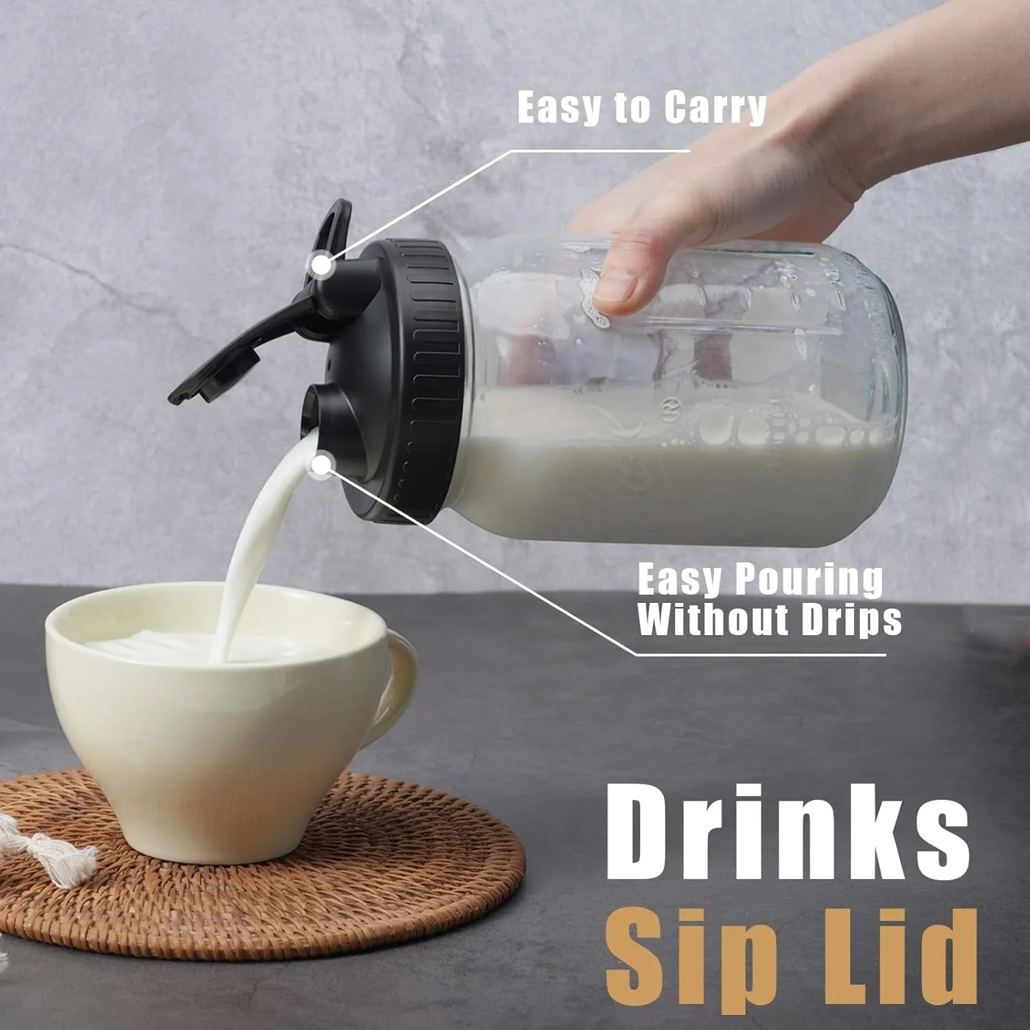 Pour Spout Lids for Ball Wide Mouth Mason Jars, Airtight Canning Jar Flip Cap Top Lid for Drinking, Salad, Dressing Pouring, Leak-Proof, Pack of 4