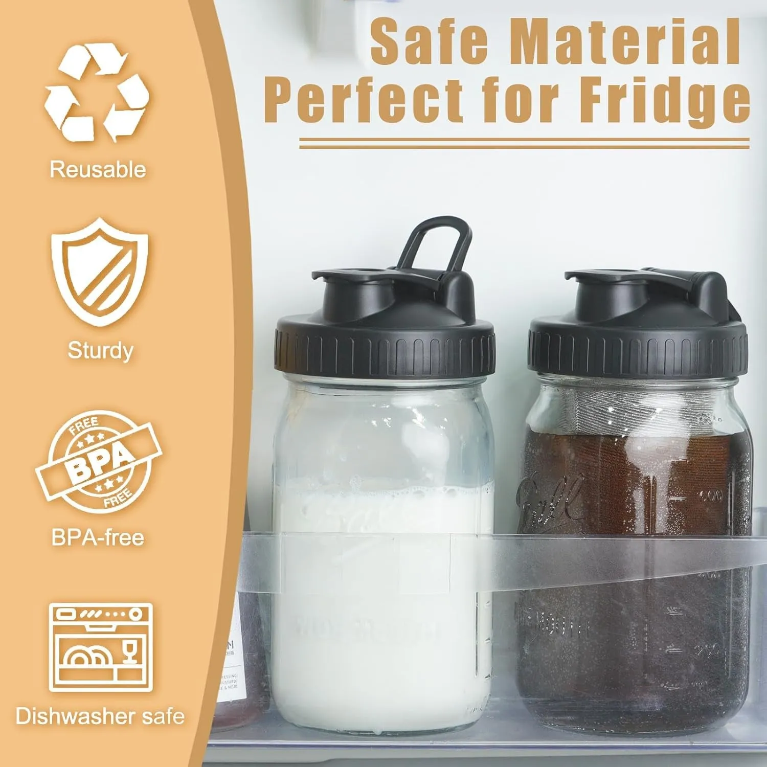 Pour Spout Lids for Ball Wide Mouth Mason Jars, Airtight Canning Jar Flip Cap Top Lid for Drinking, Salad, Dressing Pouring, Leak-Proof, Pack of 4
