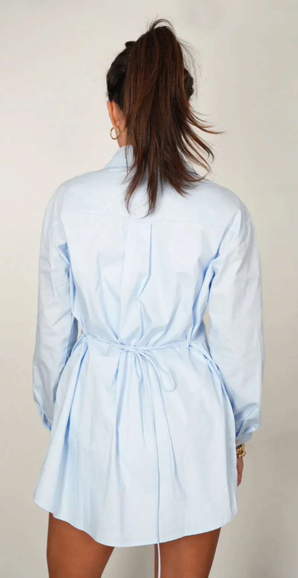 Quattro Blue Tie Waist Shirtdress / Romper