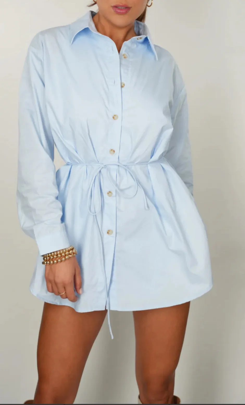 Quattro Blue Tie Waist Shirtdress / Romper