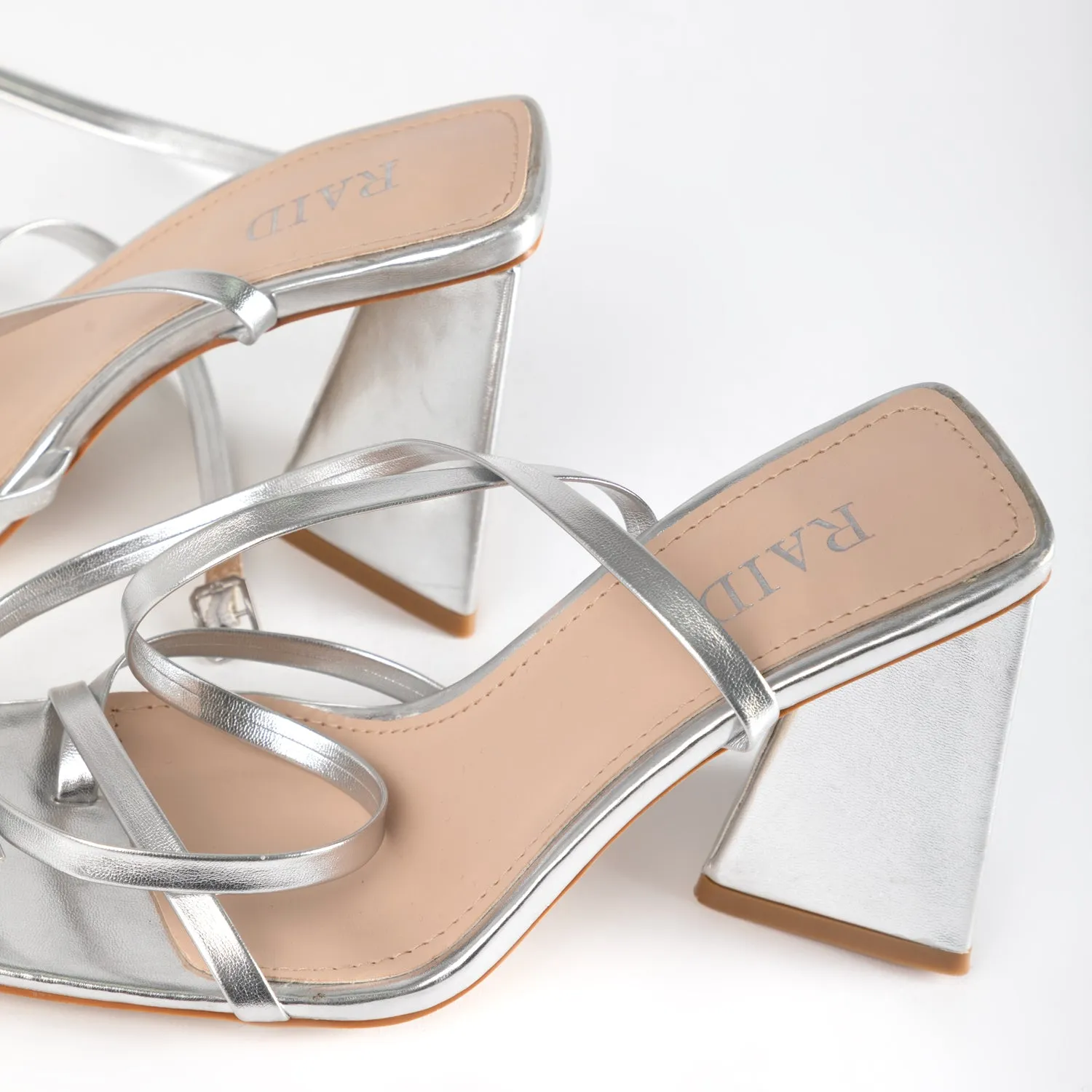 RAID Amora Lace Up Block Heel in Silver