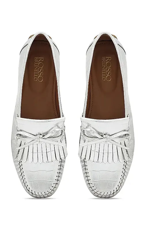 Silver Croco Textured Moccasins