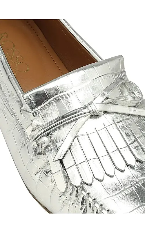 Silver Croco Textured Moccasins