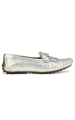 Silver Croco Textured Moccasins