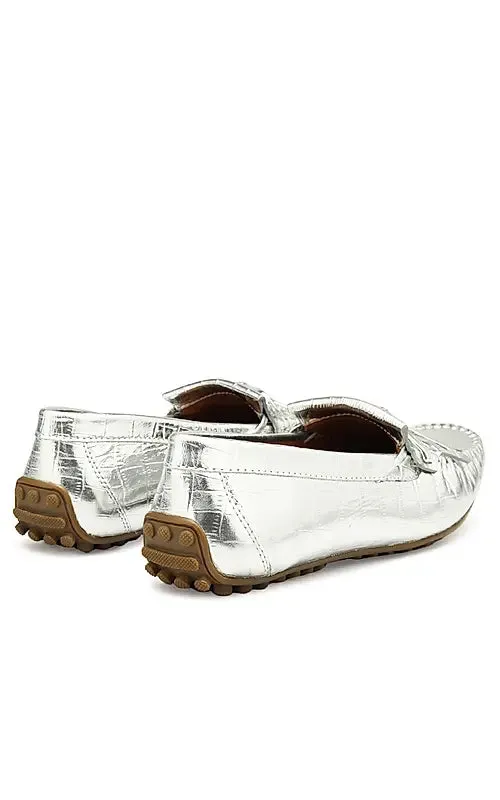Silver Croco Textured Moccasins