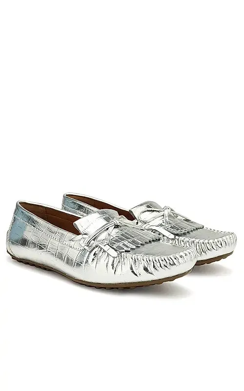 Silver Croco Textured Moccasins