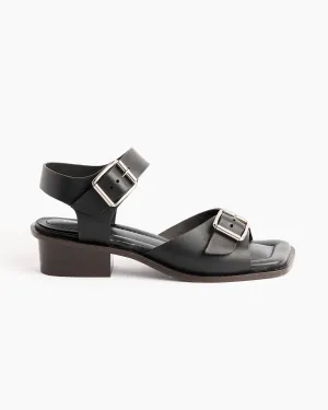 Square Heeled Sandals With Straps in Black