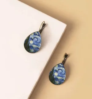 Starry night print water drop dangle earrings