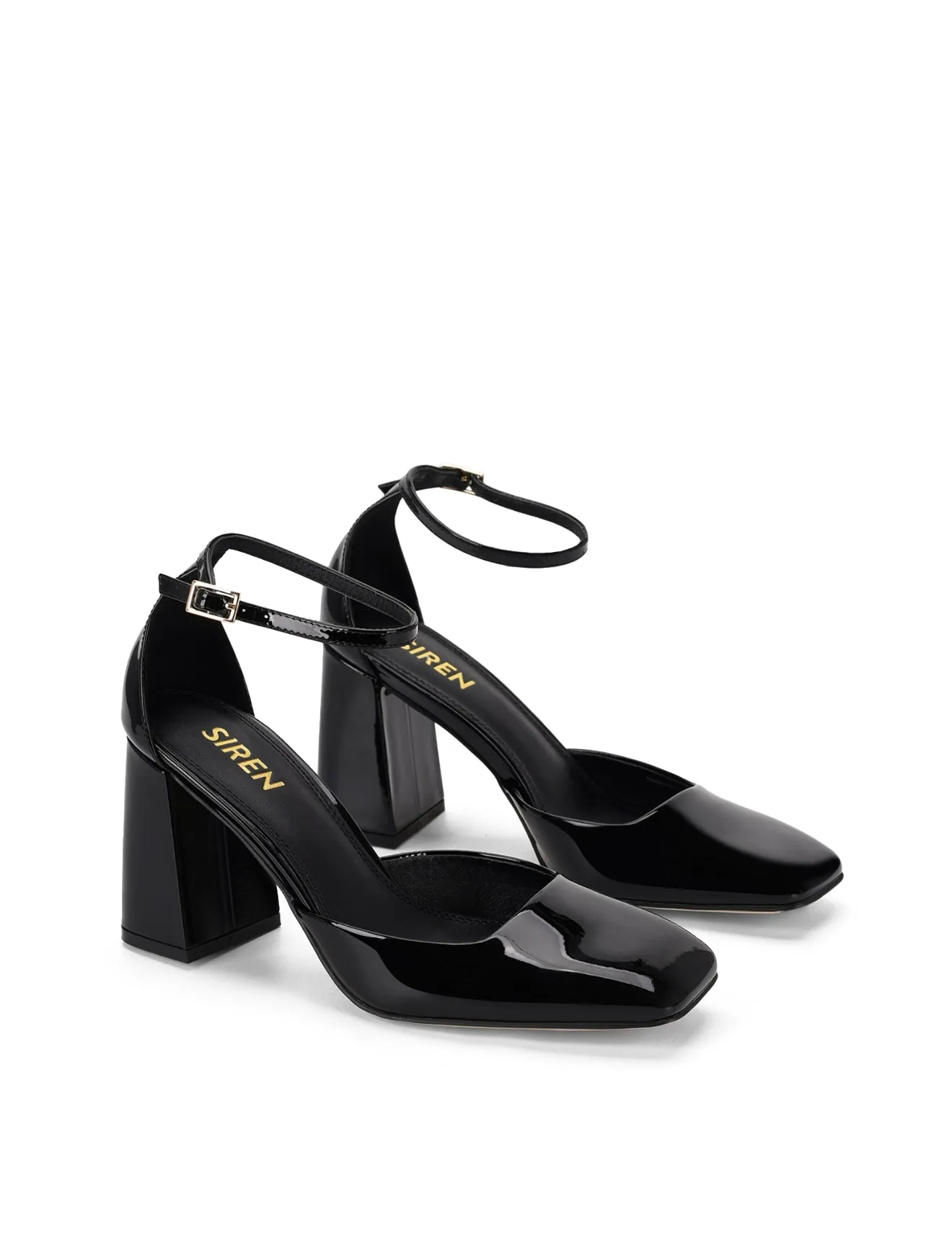 Travis Closed Toe Block Heels - Black Patent Leather