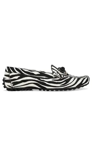 White & Black Moccasins With Bow Detail