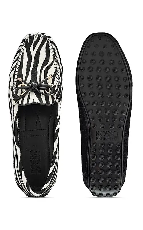White & Black Moccasins With Bow Detail
